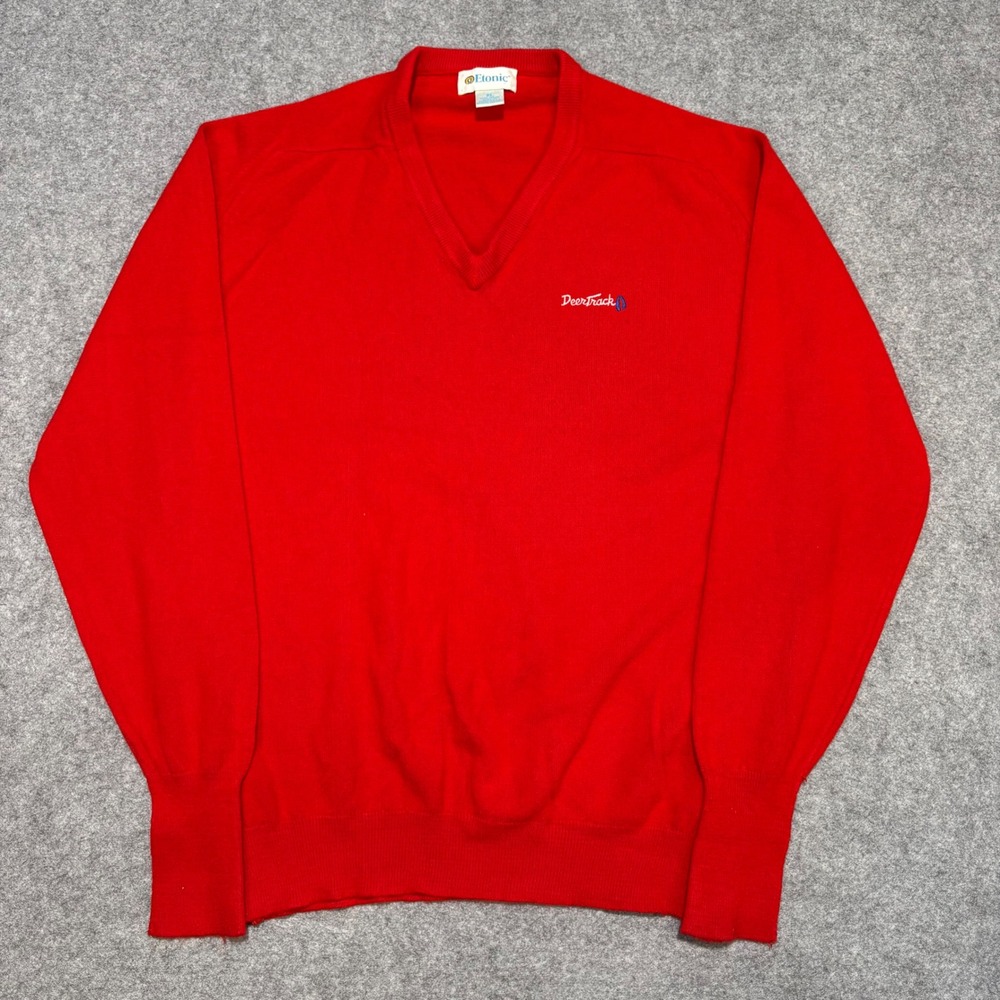 Etonic V-Neck Sweater Mens XL Red DeerTrack Orlon Acrylic Vintage Made in USA